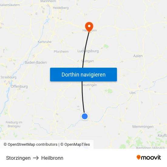 Storzingen to Heilbronn map