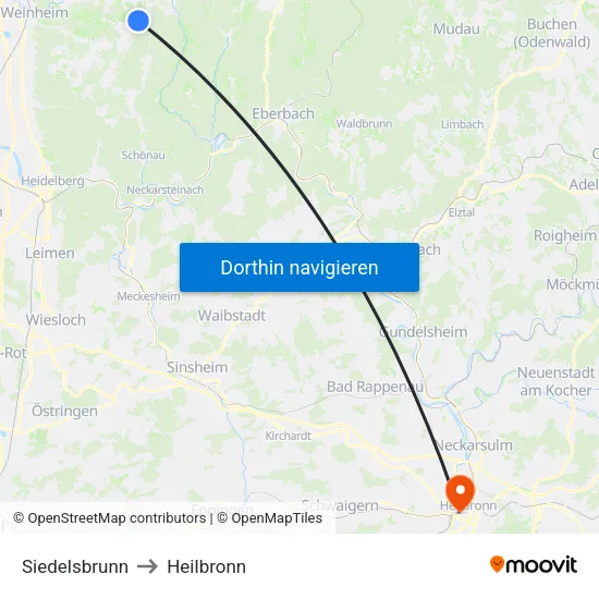 Siedelsbrunn to Heilbronn map