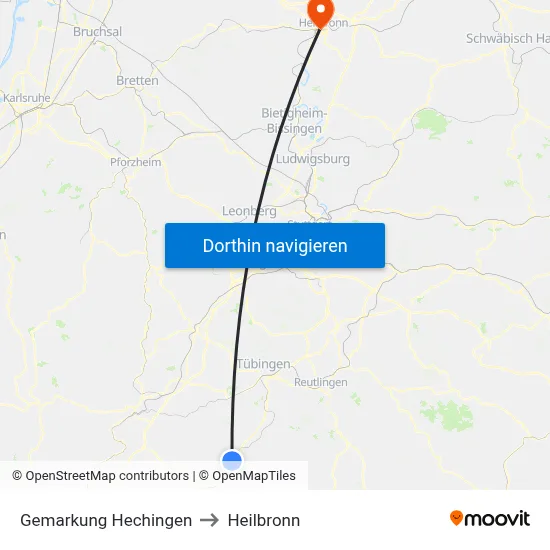 Gemarkung Hechingen to Heilbronn map