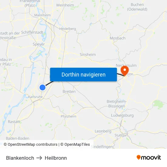 Blankenloch to Heilbronn map