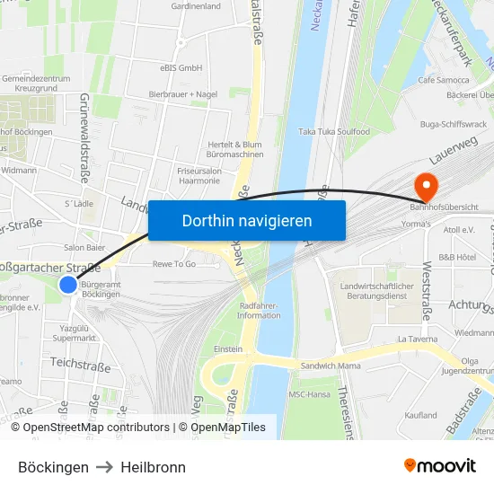 Böckingen to Heilbronn map