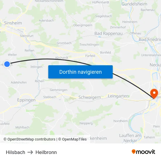 Hilsbach to Heilbronn map