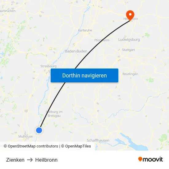 Zienken to Heilbronn map