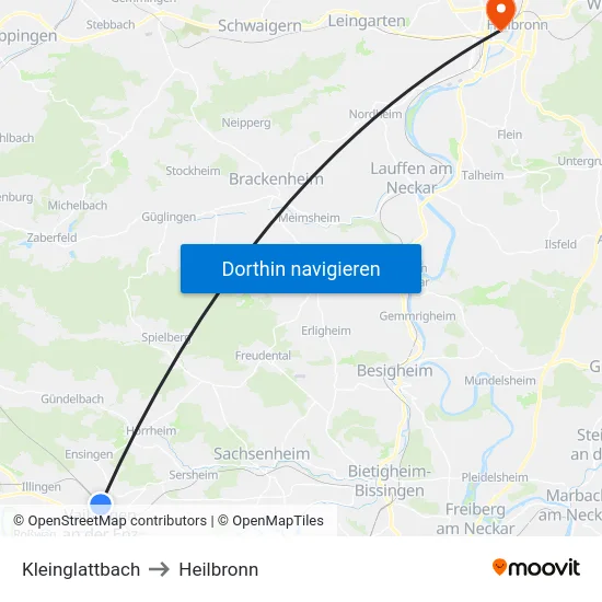 Kleinglattbach to Heilbronn map