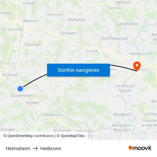 Helmsheim to Heilbronn map