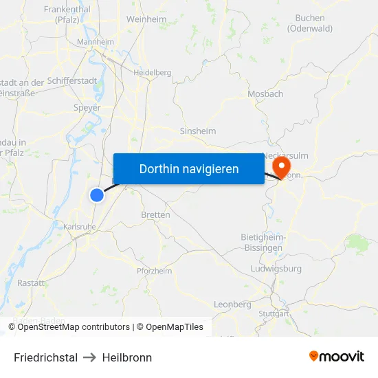 Friedrichstal to Heilbronn map