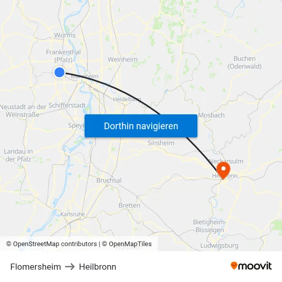 Flomersheim to Heilbronn map