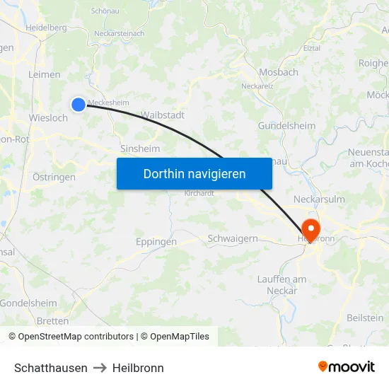 Schatthausen to Heilbronn map