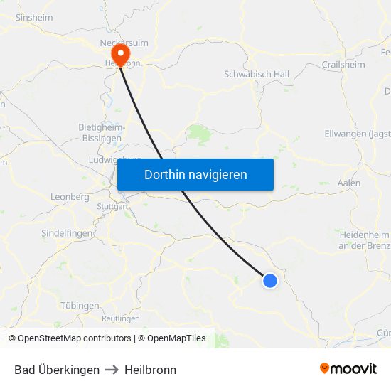 Bad Überkingen to Heilbronn map