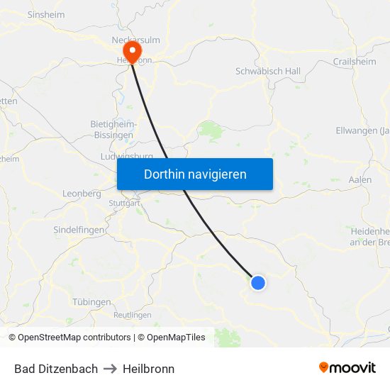 Bad Ditzenbach to Heilbronn map