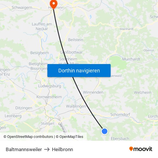 Baltmannsweiler to Heilbronn map