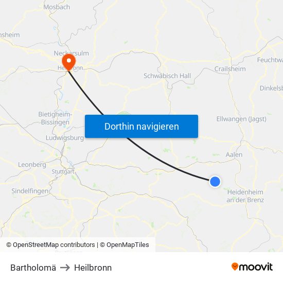 Bartholomä to Heilbronn map
