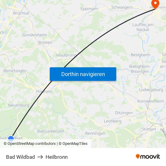 Bad Wildbad to Heilbronn map