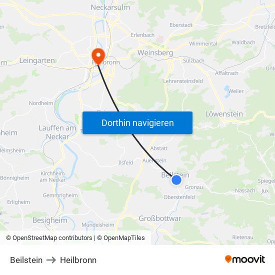 Beilstein to Heilbronn map