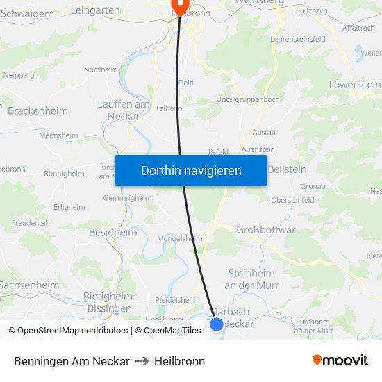 Benningen Am Neckar to Heilbronn map