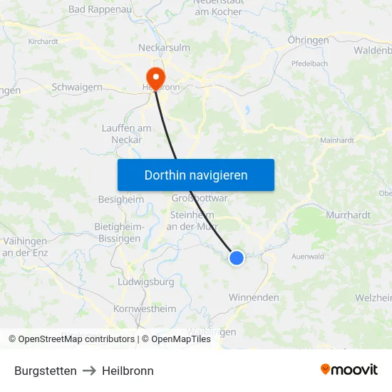 Burgstetten to Heilbronn map