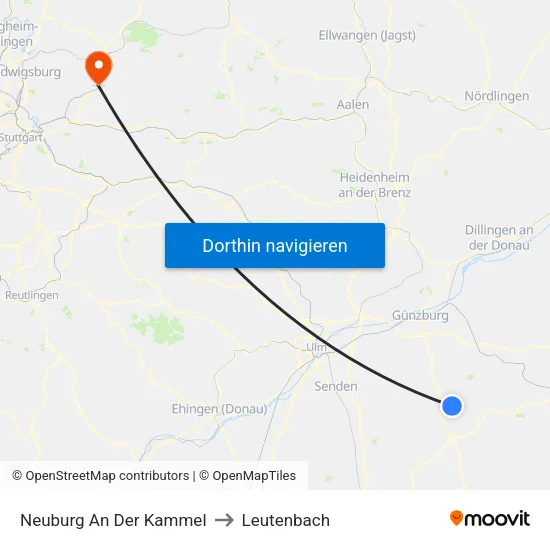 Neuburg An Der Kammel to Leutenbach map