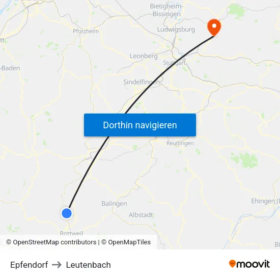 Epfendorf to Leutenbach map