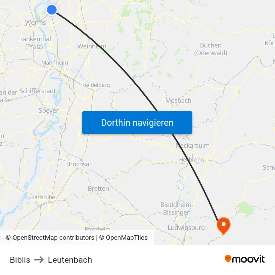 Biblis to Leutenbach map