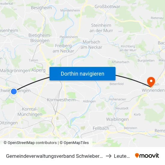 Gemeindeverwaltungsverband Schwieberdingen-Hemmingen to Leutenbach map