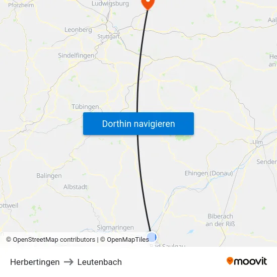 Herbertingen to Leutenbach map