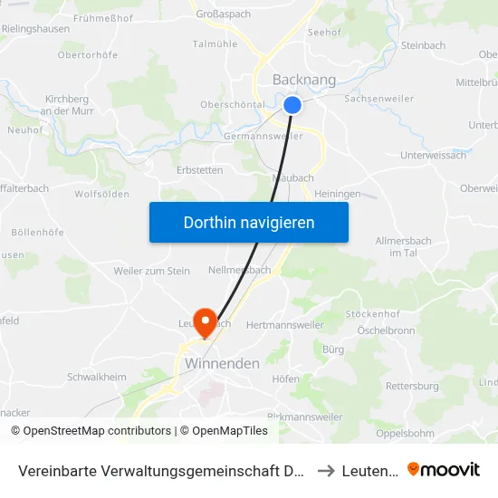 Vereinbarte Verwaltungsgemeinschaft Der Stadt Backnang to Leutenbach map