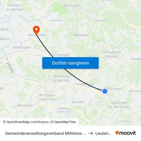 Gemeindeverwaltungsverband Mittleres Fils-Lautertal to Leutenbach map