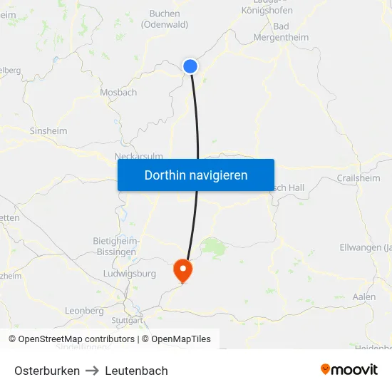Osterburken to Leutenbach map