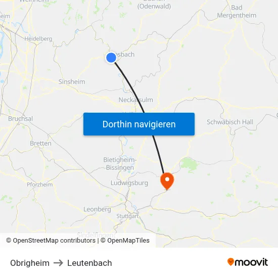 Obrigheim to Leutenbach map
