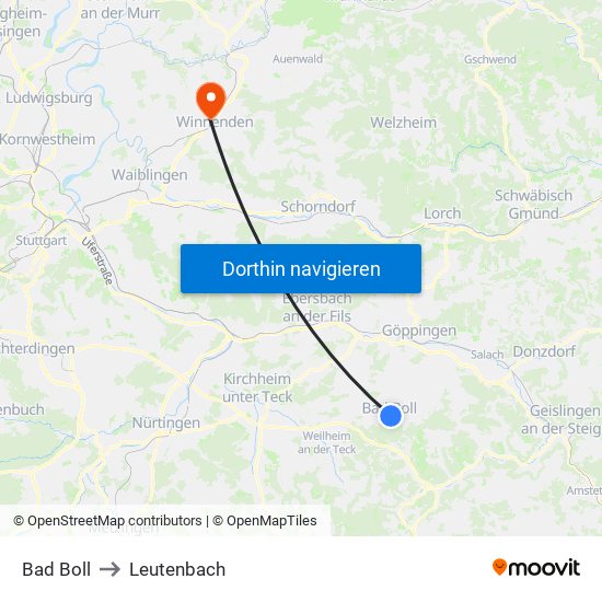 Bad Boll to Leutenbach map