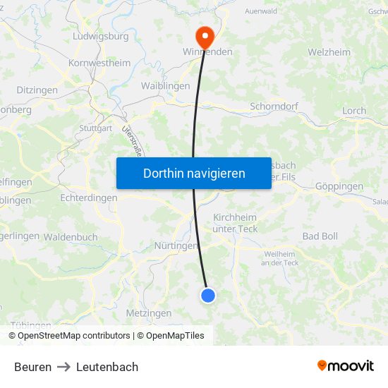 Beuren to Leutenbach map