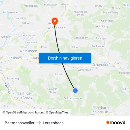 Baltmannsweiler to Leutenbach map