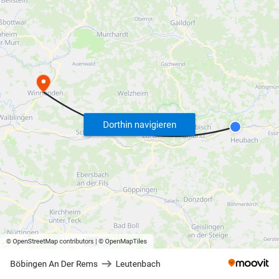 Böbingen An Der Rems to Leutenbach map