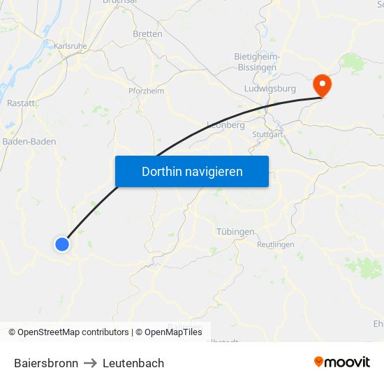 Baiersbronn to Leutenbach map