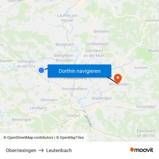 Oberriexingen to Leutenbach map
