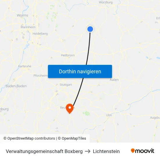 Verwaltungsgemeinschaft Boxberg to Lichtenstein map