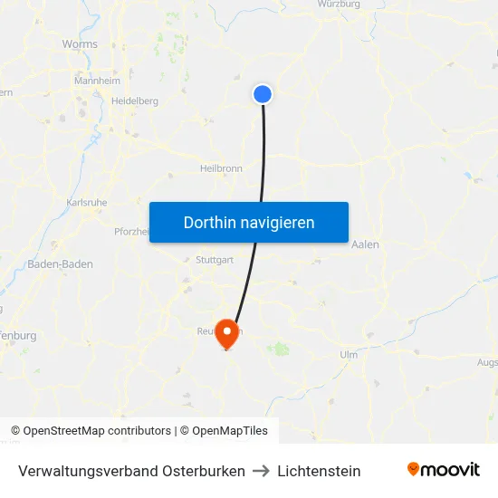 Verwaltungsverband Osterburken to Lichtenstein map