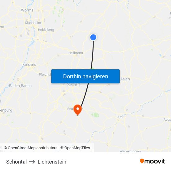 Schöntal to Lichtenstein map