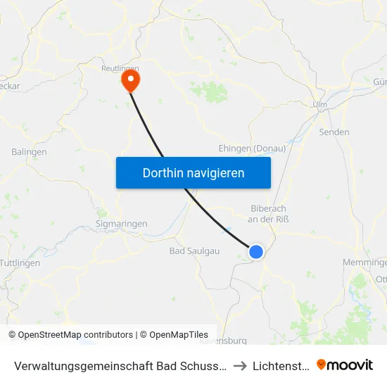 Verwaltungsgemeinschaft Bad Schussenried to Lichtenstein map
