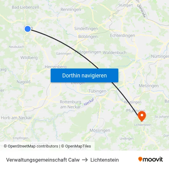 Verwaltungsgemeinschaft Calw to Lichtenstein map