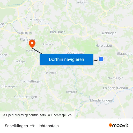 Schelklingen to Lichtenstein map