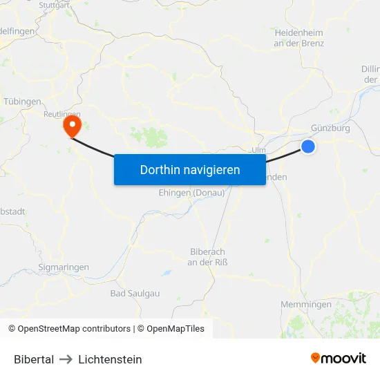 Bibertal to Lichtenstein map