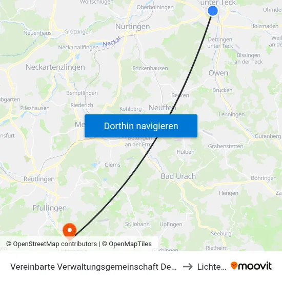 Vereinbarte Verwaltungsgemeinschaft Der Stadt Kirchheim Unter Teck to Lichtenstein map