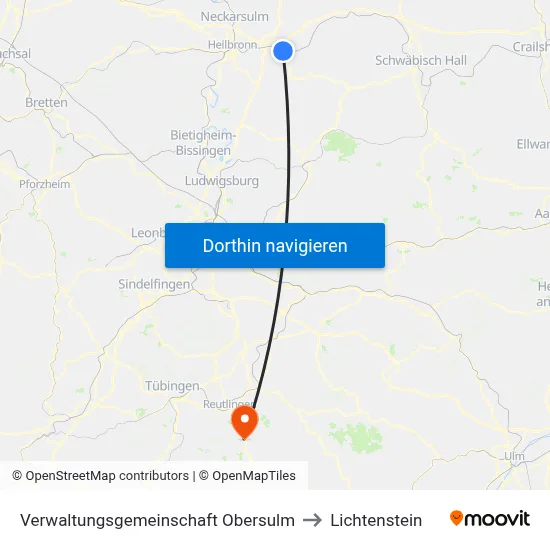 Verwaltungsgemeinschaft Obersulm to Lichtenstein map