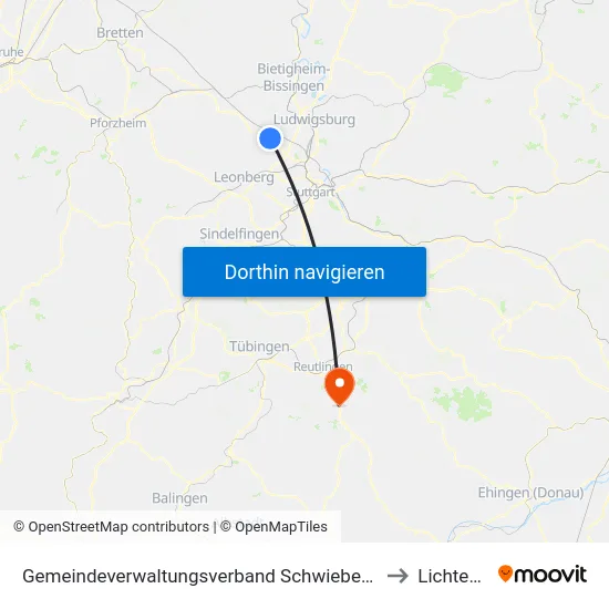 Gemeindeverwaltungsverband Schwieberdingen-Hemmingen to Lichtenstein map