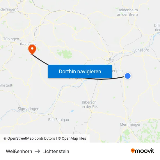 Weißenhorn to Lichtenstein map