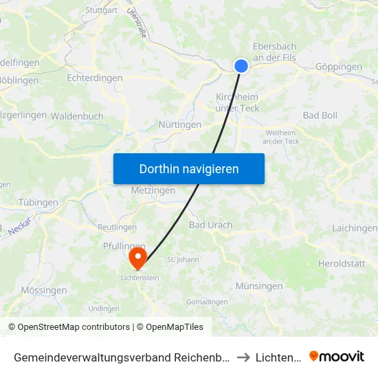 Gemeindeverwaltungsverband Reichenbach An Der Fils to Lichtenstein map