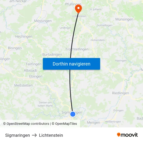 Sigmaringen to Lichtenstein map