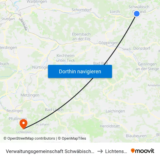 Verwaltungsgemeinschaft Schwäbisch Gmünd to Lichtenstein map