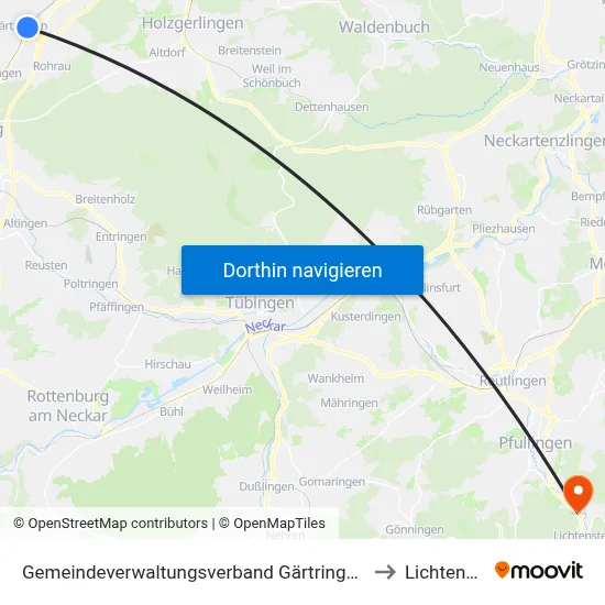 Gemeindeverwaltungsverband Gärtringen/Ehningen to Lichtenstein map